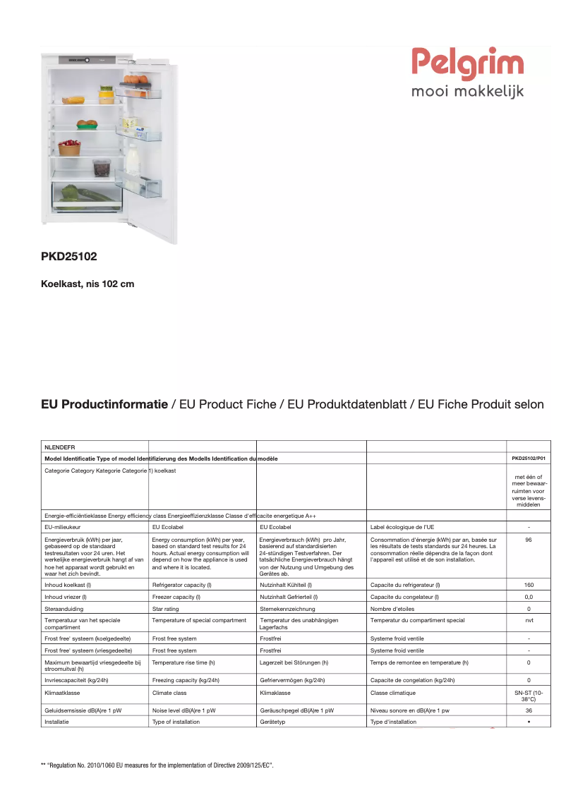 Page n°1 - Fiche technique Pelgrim PKD25102