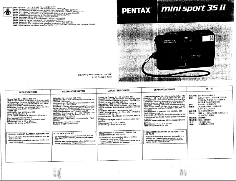 Image de la première page du manuel de l'appareil Mini Sport 35 II