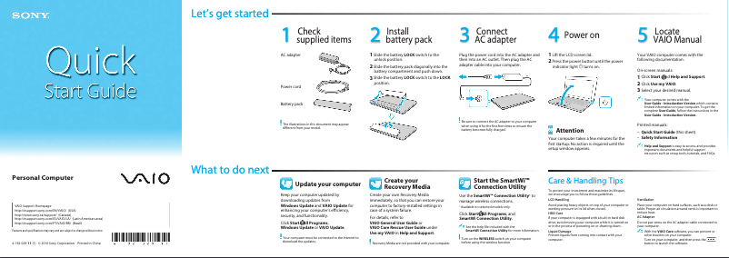 Page 1 de la notice Guide d'installation Sony Vaio VPCEF34FD
