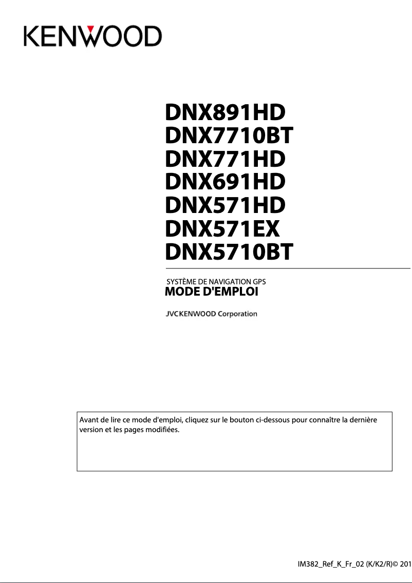Page 1 de la notice Manuel utilisateur Kenwood DNX771HD