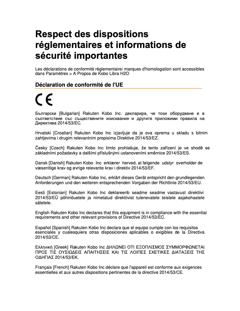 Image de la première page du manuel de l'appareil Libra H2O