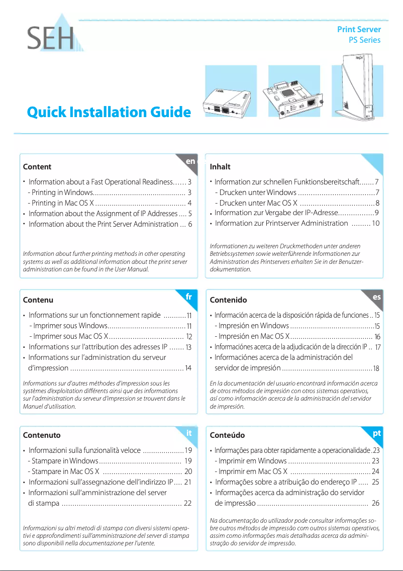 Page n°1 - Manuel utilisateur SEH PS26