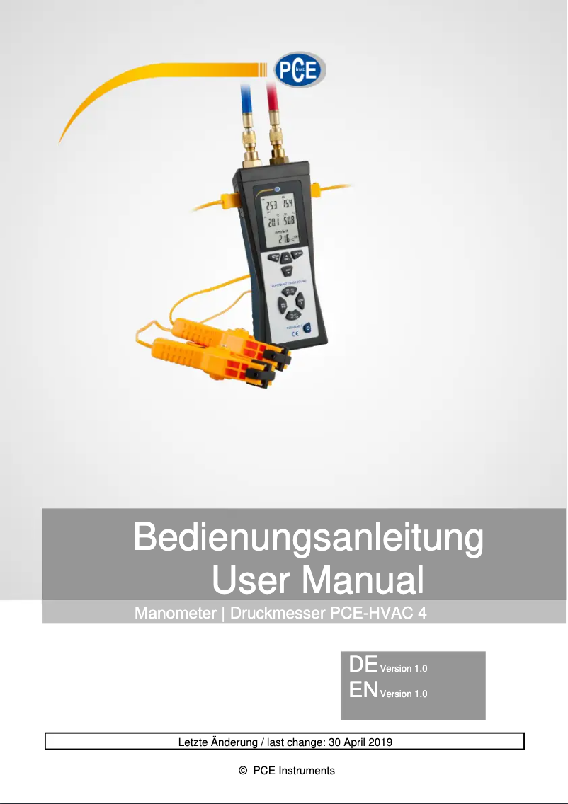 Page 1 de la notice Manuel utilisateur PCE Instruments PCE-HVAC 4