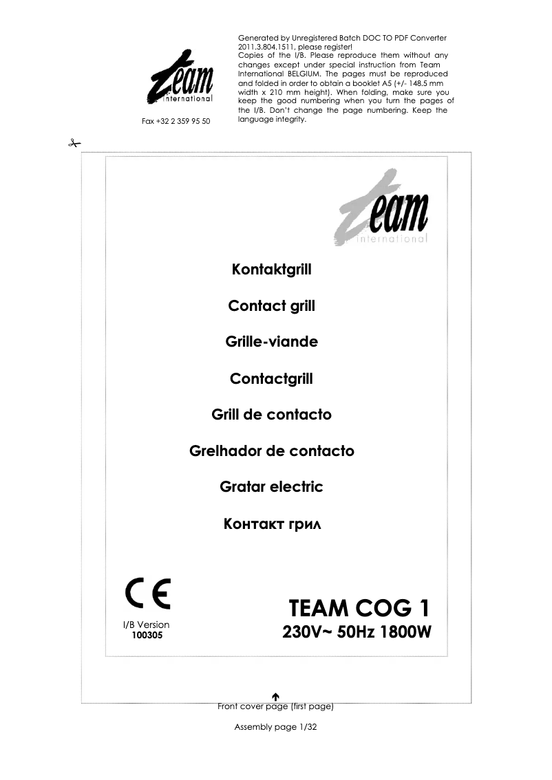 Image de la première page du manuel de l'appareil COG 1