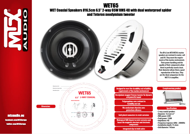 Page 1 de la notice Fiche technique MTX Audio WET65