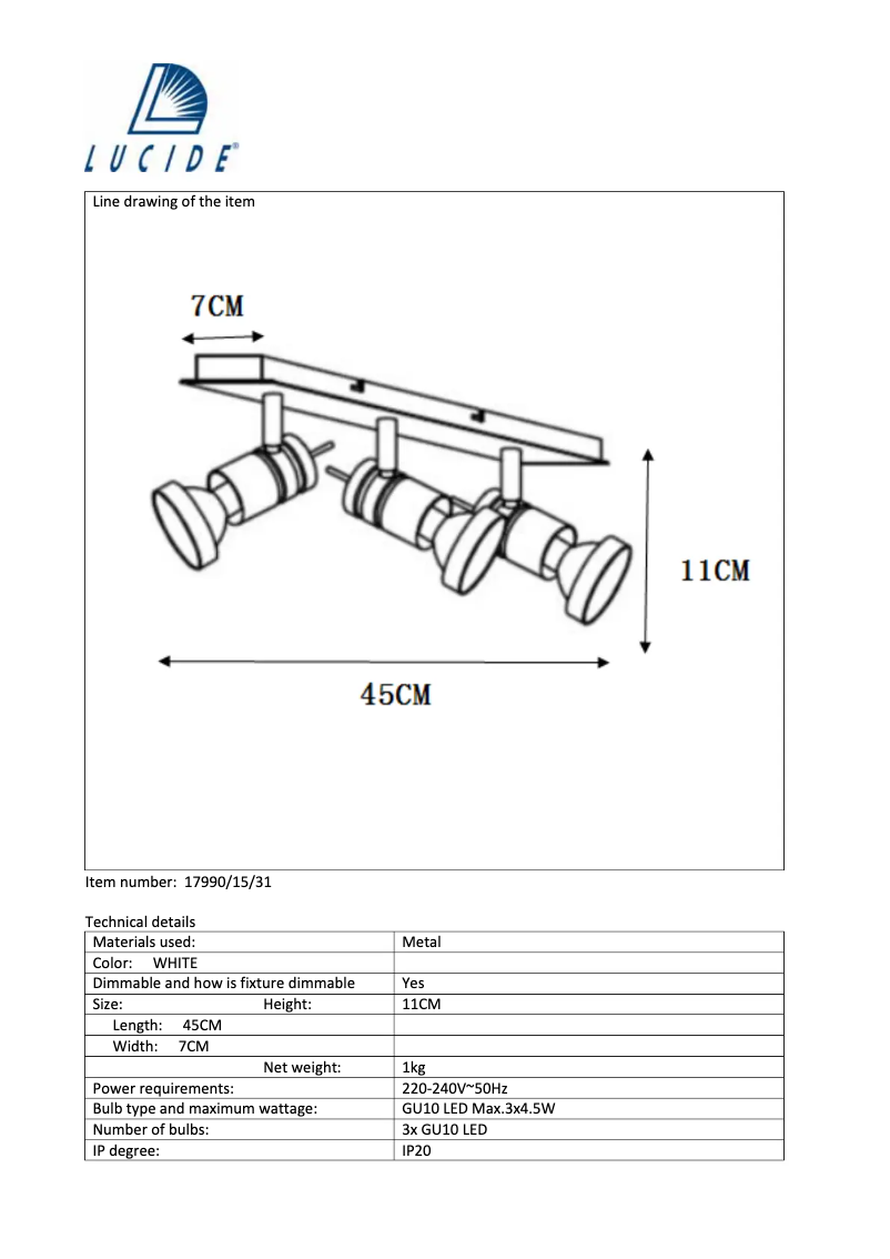 Page 1 de la notice Manuel utilisateur Lucide Twinny 17990/15/31