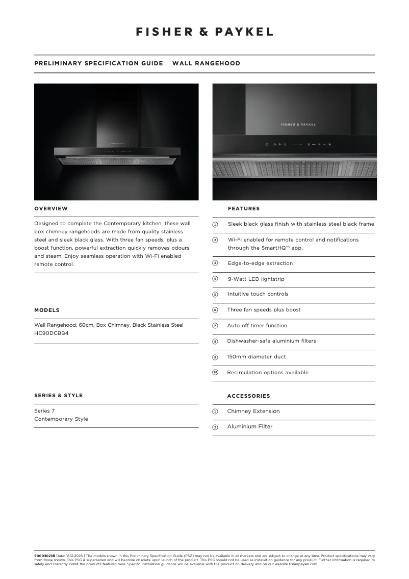 Page n°1 - Fiche technique Fisher & Paykel HC90DCBB4