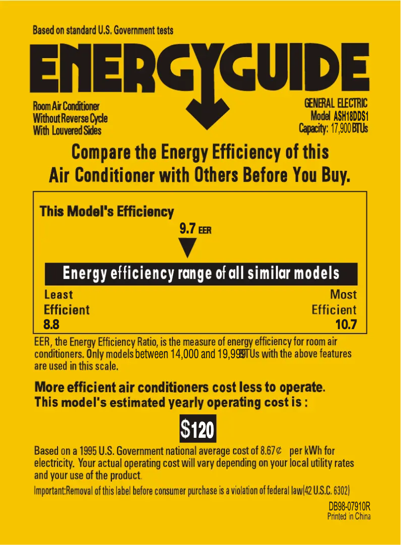 Page n°1 - Label énergétique GE ASH18DD