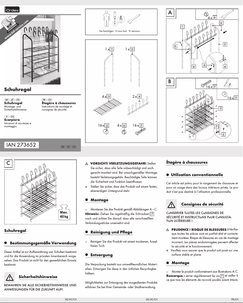 Page 1 de la notice Manuel utilisateur Ordex IAN 273652