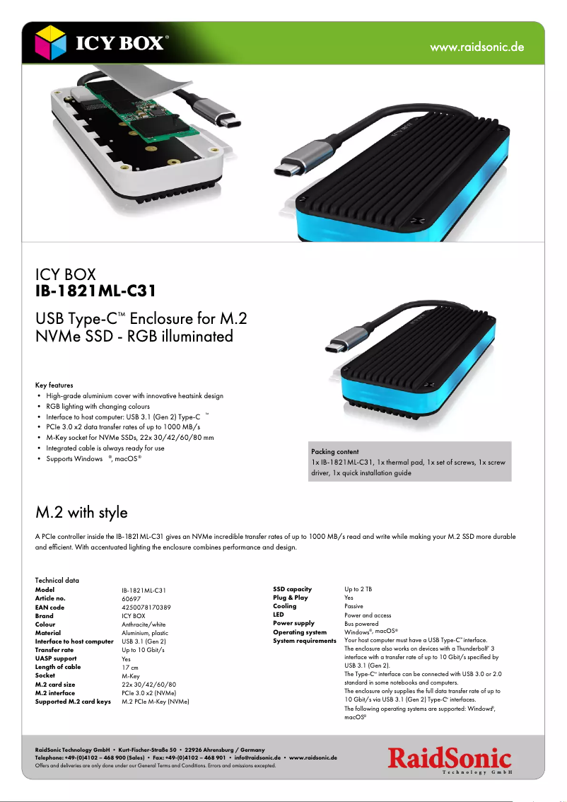 Página 1 del manual Ficha técnica Icy Box IB-1821ML-C31