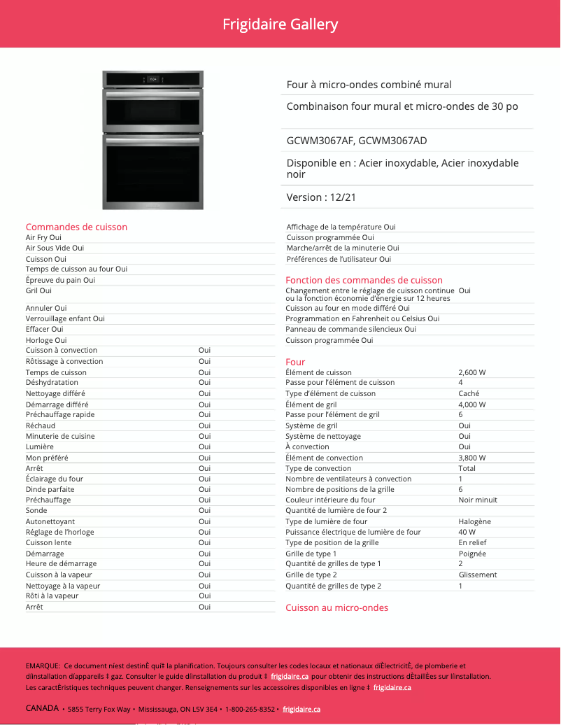 Image de la première page du manuel de l'appareil GCWM3067AF