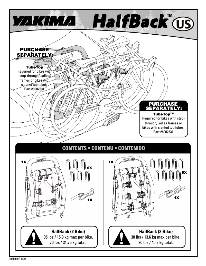 Page 1 de la notice Manuel utilisateur Yakima HalfBack