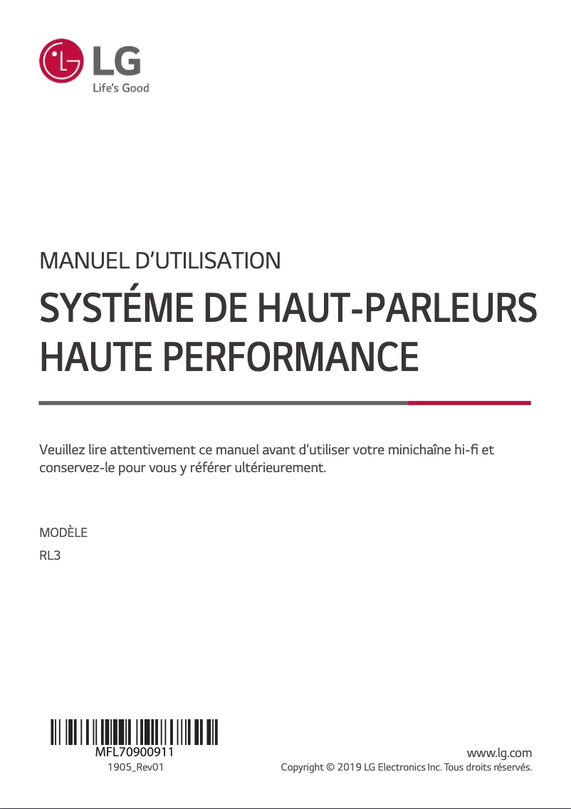 Page 1 de la notice Manuel utilisateur LG RL3