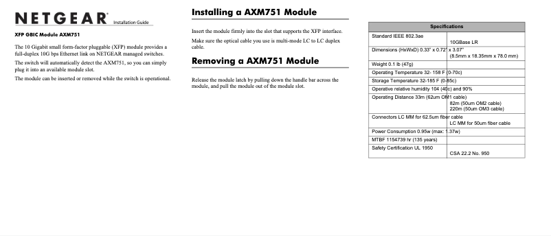 Page n°1 - Guide d'installation Netgear AXM751