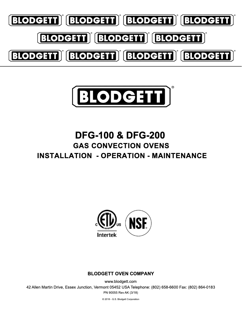 Page 1 de la notice Manuel utilisateur Blodgett Premium DFG-200