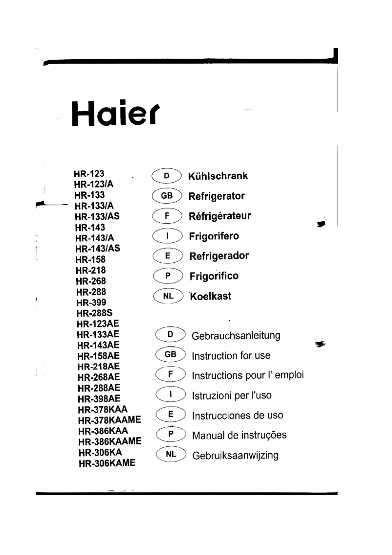 Page 1 de la notice Manuel utilisateur Haier HR-386KAA