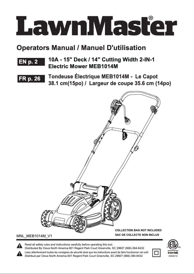 Página 1 del manual Manual de usuario LawnMaster MEB1014M