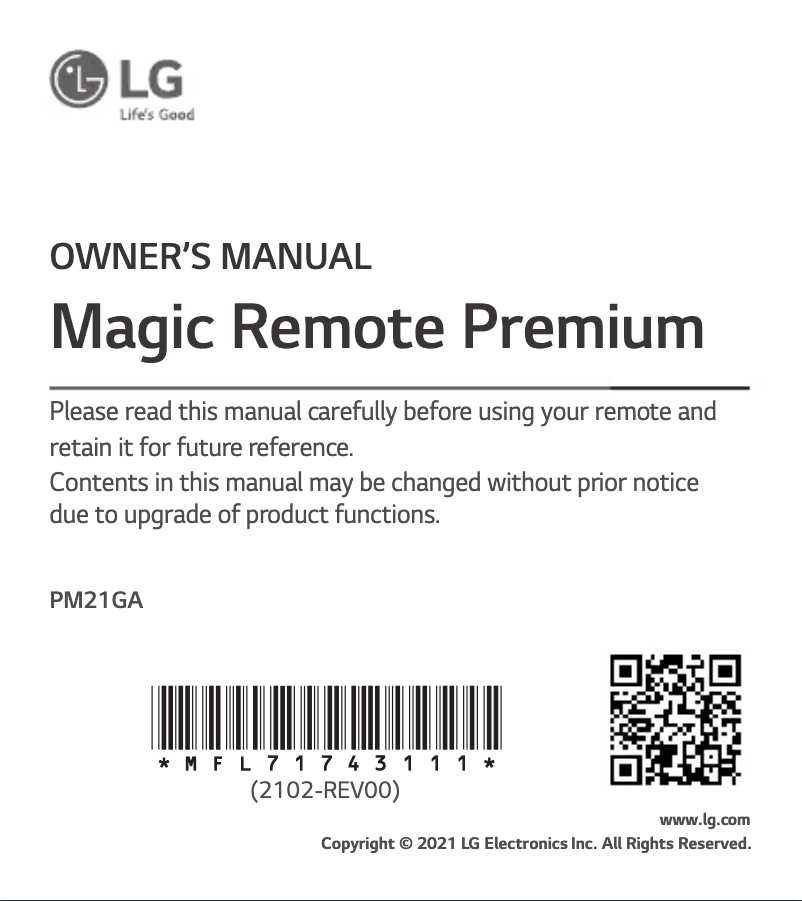 Page 1 de la notice Manuel utilisateur LG PM21GA