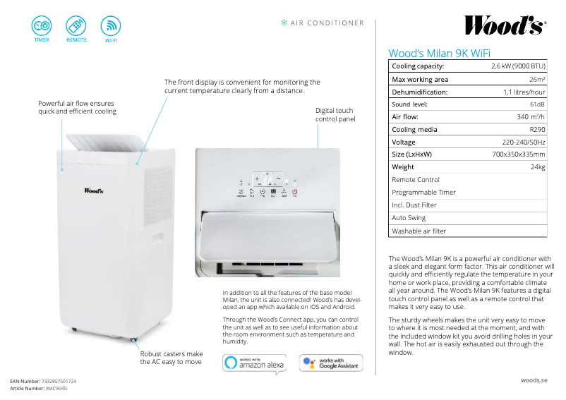 Page 1 de la notice Fiche technique Wood's WAC904G