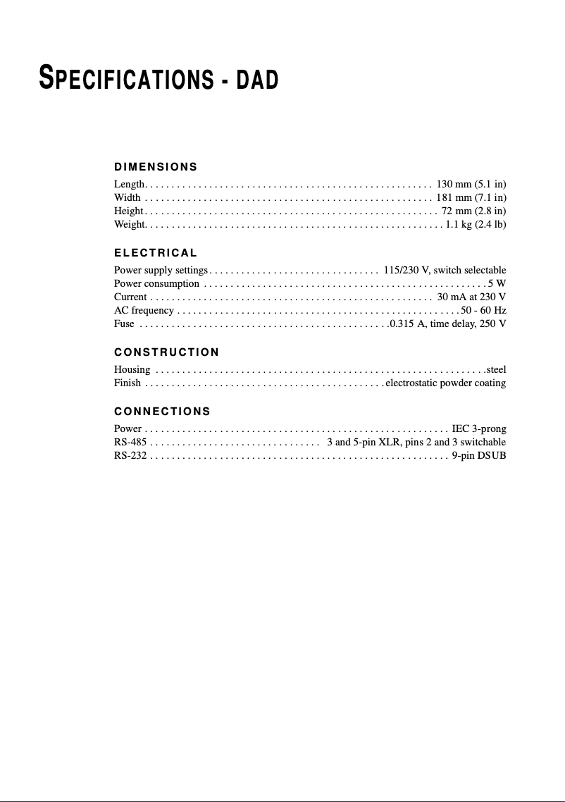 Page 1 of the manual Technical Sheet Martin DMX Address Device