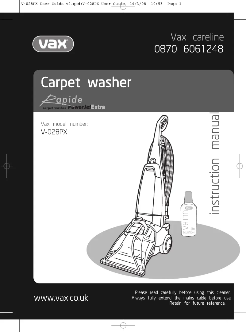 Imagen de la primera página del manual del dispositivo Rapide Powerjet Xtra V-028PX