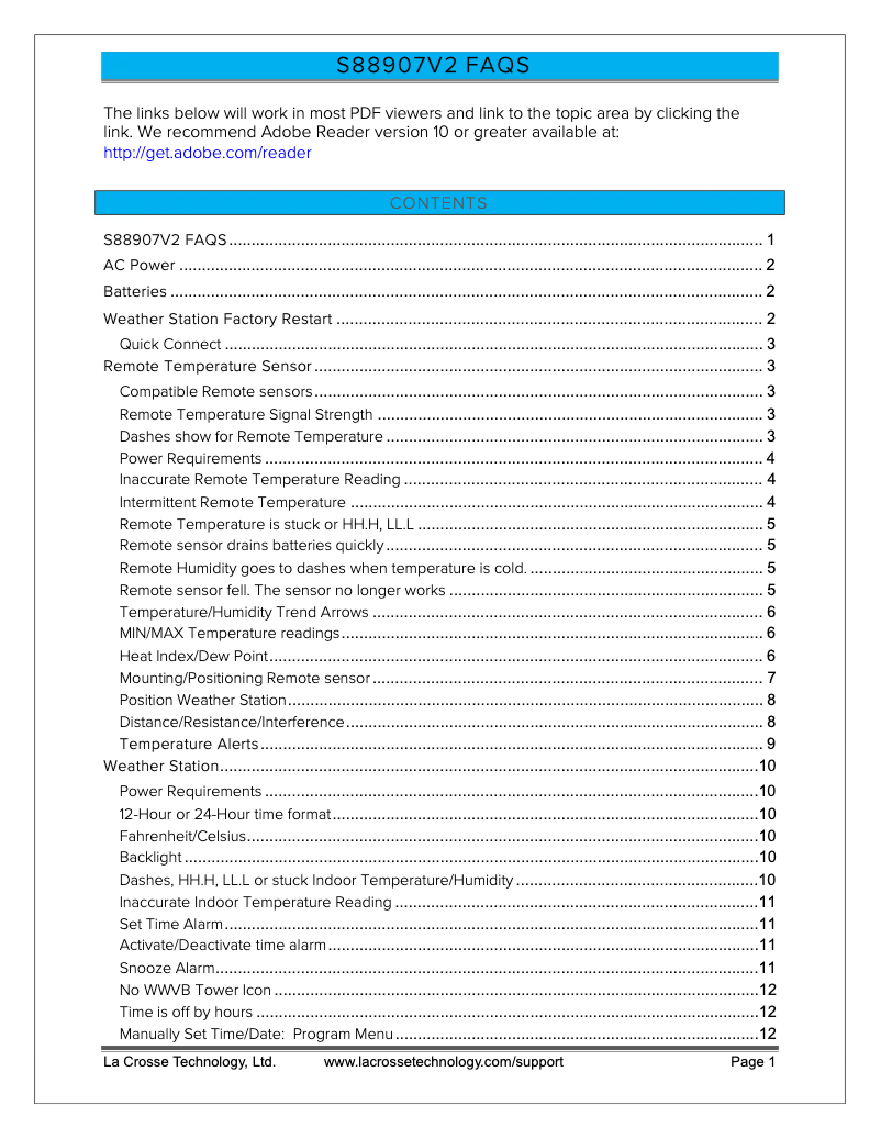 Page n°1 - FAQ La Crosse Technology S88907V2