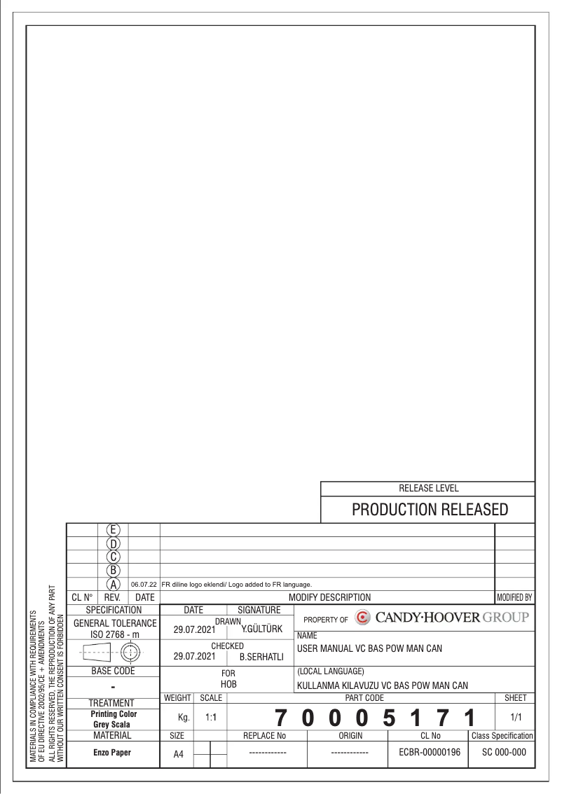Page 1 de la notice Manuel utilisateur Candy CHK63CT