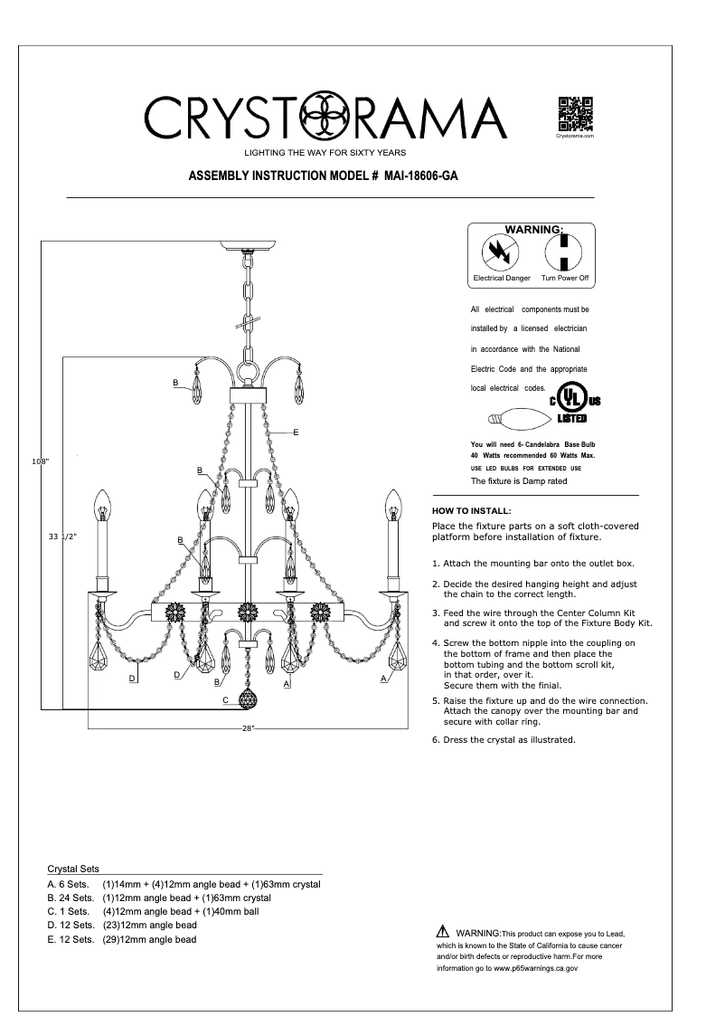 Page 1 de la notice Manuel utilisateur Crystorama Maizey MAI-18606-GA
