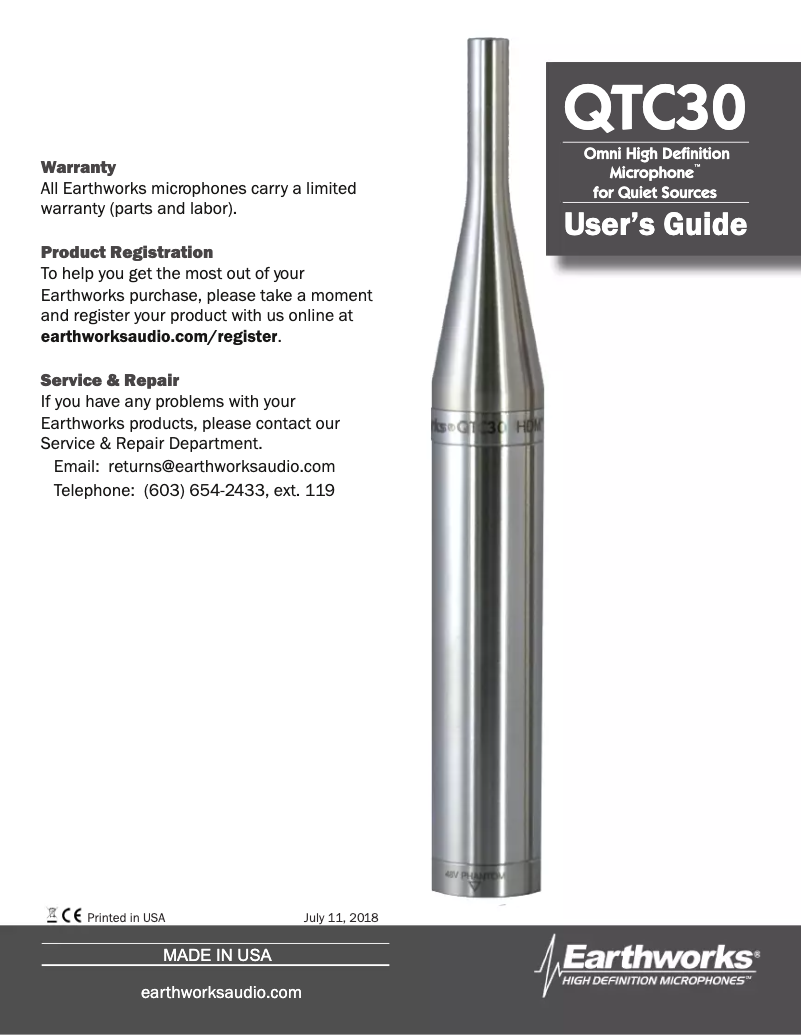 Page n°1 - Manuel utilisateur Earthworks QTC30