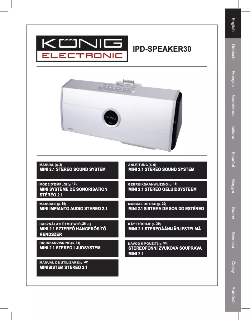 Page 1 de la notice Manuel utilisateur Konig IPD-SPEAKER30