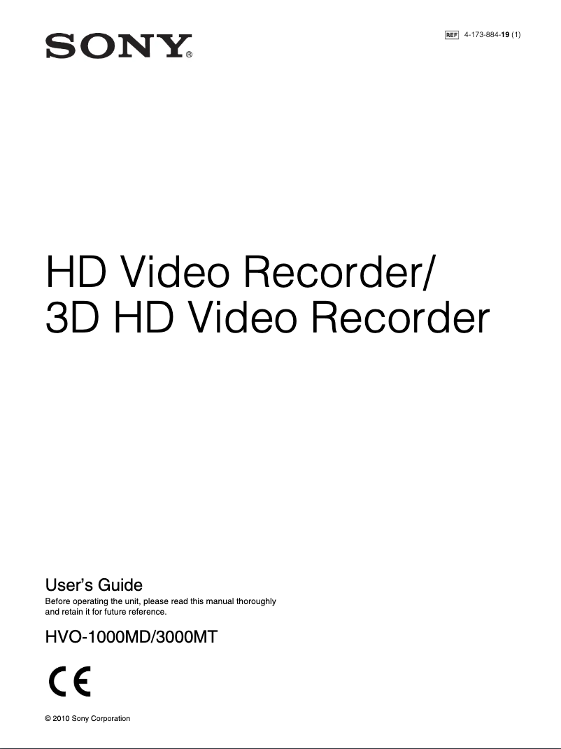 Page 1 de la notice Manuel utilisateur Sony HVO-1000MD