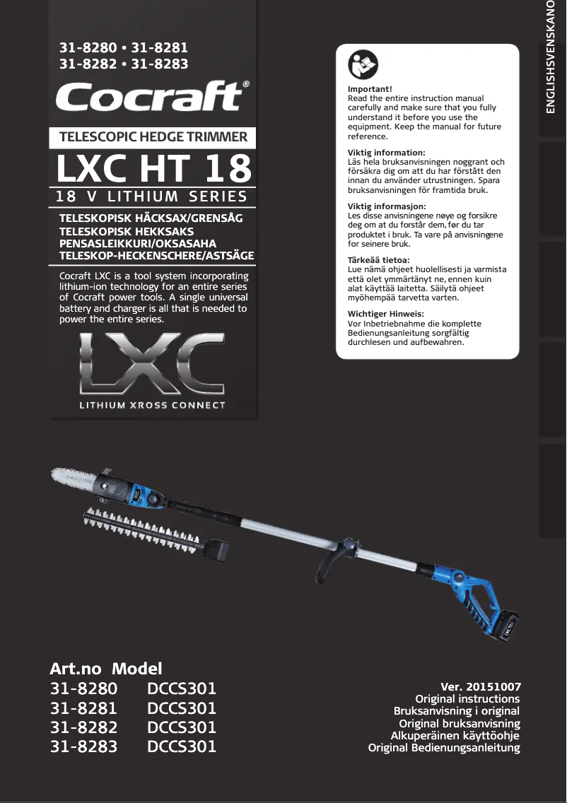 Page 1 de la notice Manuel utilisateur Cocraft LXC HT 18