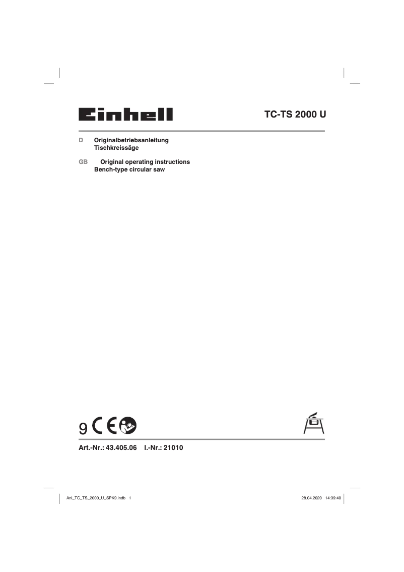 Page n°1 - Manuel utilisateur Einhell TC-TS 2000 U