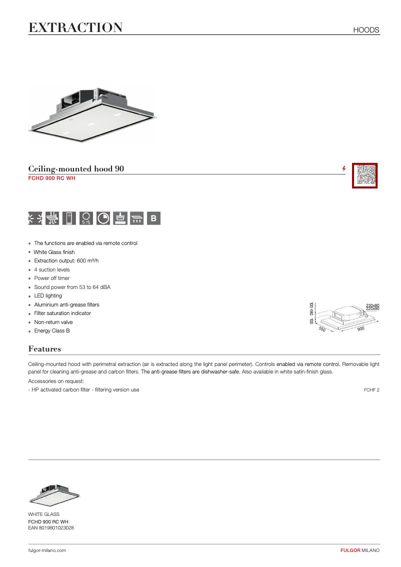 Página 1 del manual Ficha técnica Fulgor Milano FCHD 900 RC