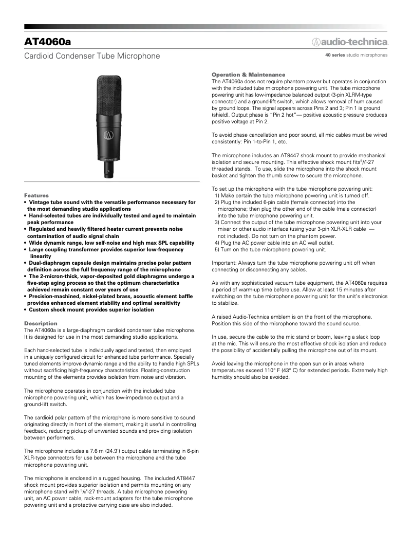 Page n°1 - Guide de démarrage rapide Audio-Technica AT4060A