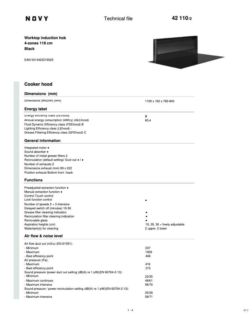 Page 1 de la notice Fiche technique Novy Panorama 120 Pro 42110
