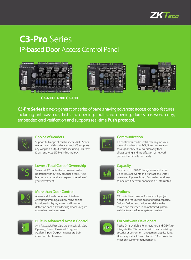 Page 1 de la notice Fiche technique ZKTeco C3-Pro Series