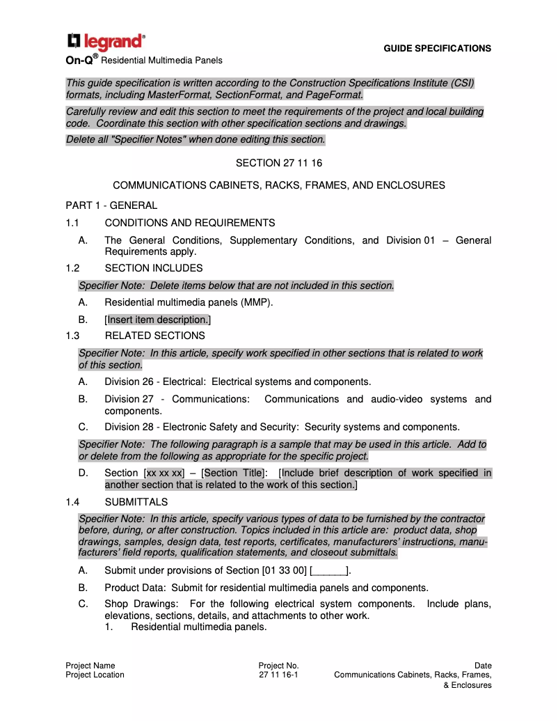 Page n°1 - Manuel utilisateur On-Q RJ45