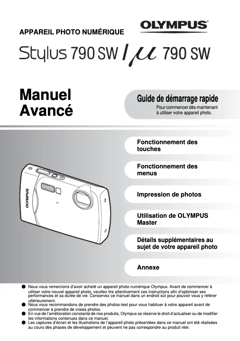 Page 1 de la notice Manuel utilisateur Olympus Stylus 790 SW