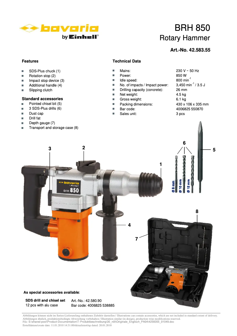 Page 1 de la notice Manuel utilisateur Bavaria by Einhell BRH 850