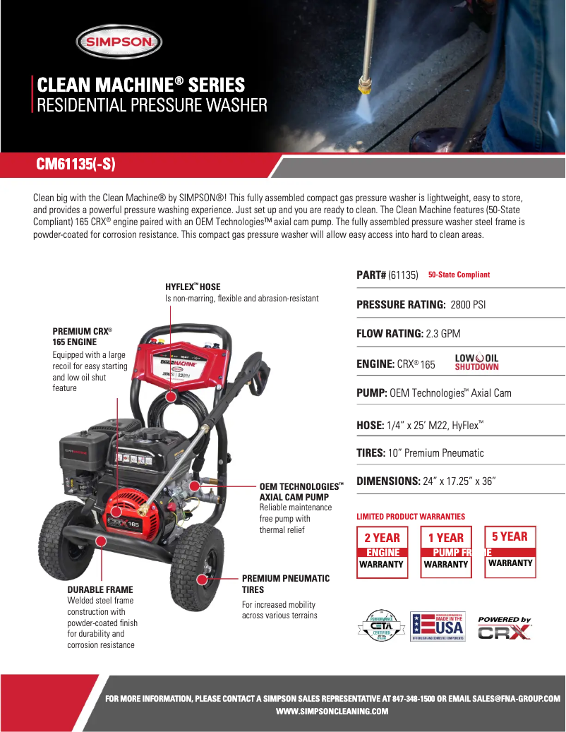 Page 1 de la notice Fiche technique Simpson CM61135-S