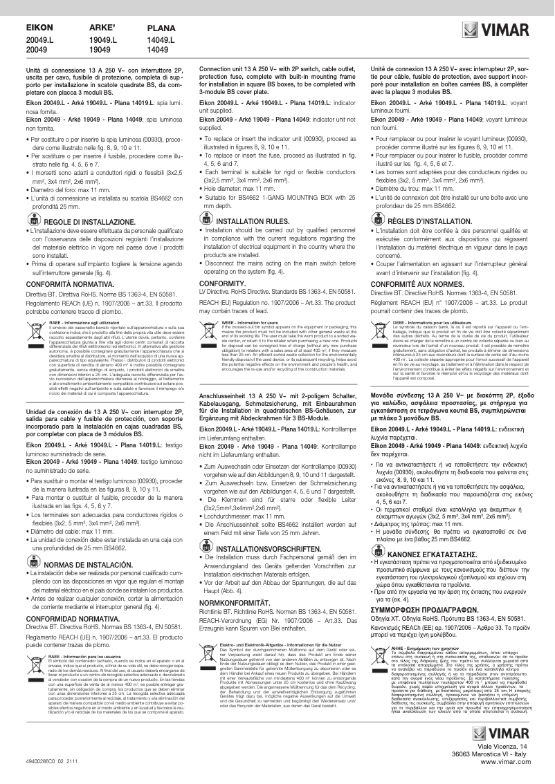 Page n°1 - Manuel utilisateur Vimar 14049