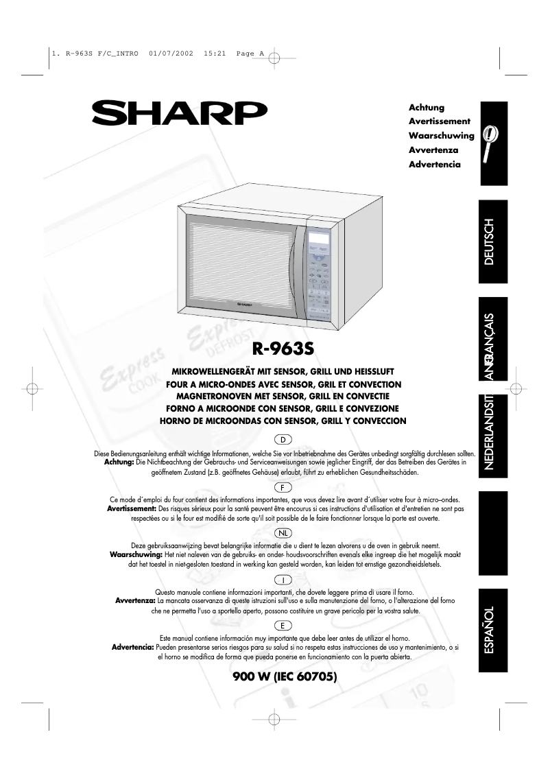 Page 1 de la notice Manuel utilisateur Sharp R-963S