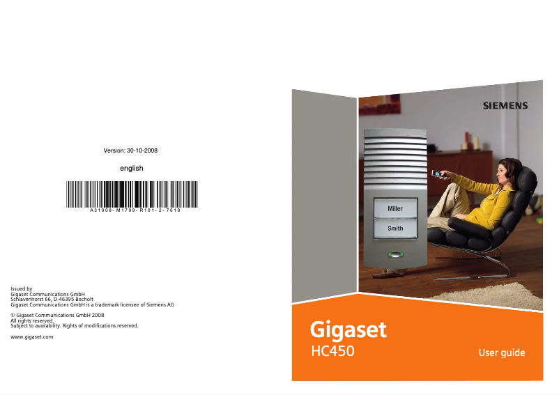 Page 1 de la notice Manuel utilisateur Siemens Gigaset HC450