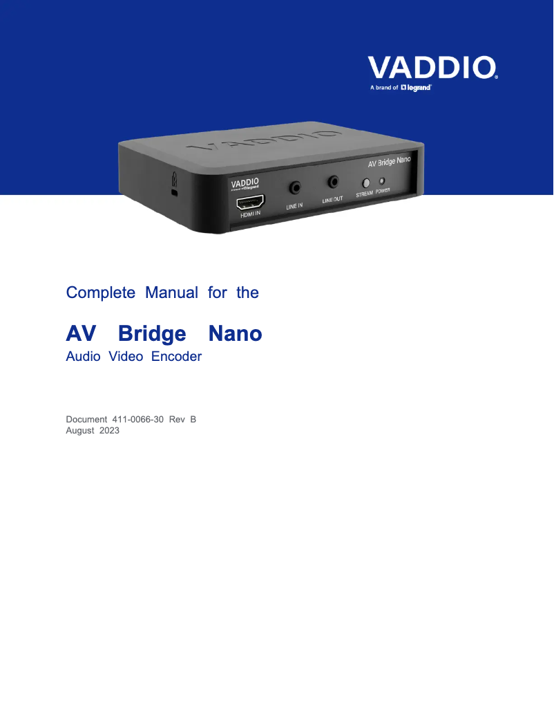 Page 1 de la notice Manuel utilisateur Vaddio AV Bridge Nano
