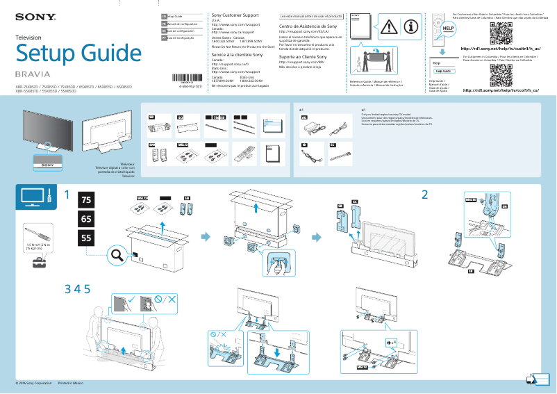 Page 1 de la notice Guide d'installation Sony Bravia XBR-75X850D
