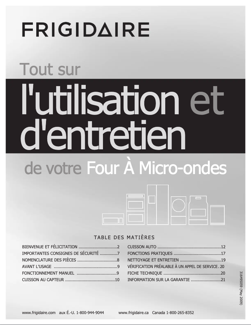 Page n°1 - Manuel utilisateur Frigidaire FGMO205KF