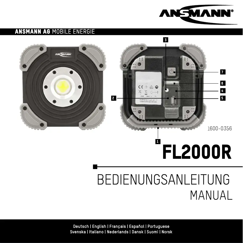 Page 1 de la notice Manuel utilisateur Ansmann FL2000R