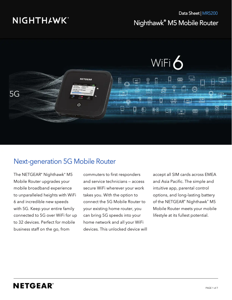 Image de la première page du manuel de l'appareil Nighthawk M5 MR5200