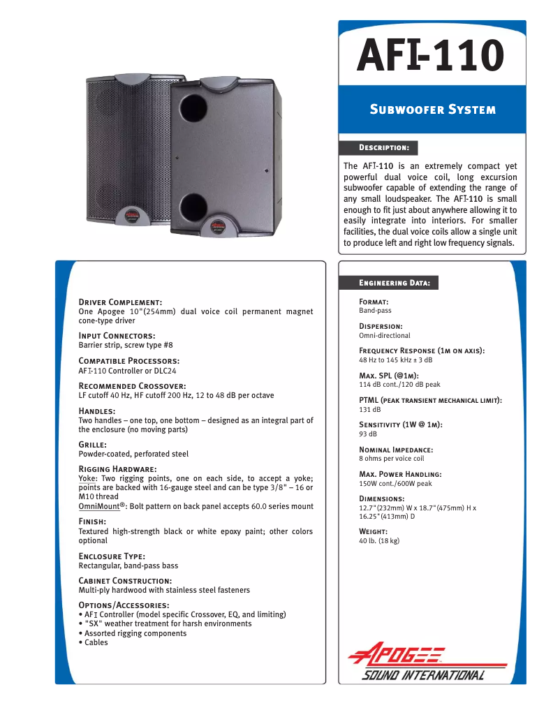 Page n°1 - Manuel utilisateur Bogen AFI-110